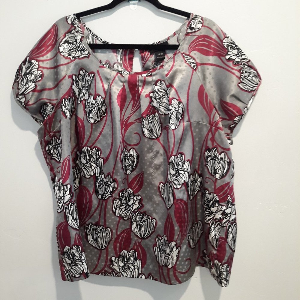 Silver and Burgandy and Black Blouse with Satin Shimmer Christmas New Year's Eve
